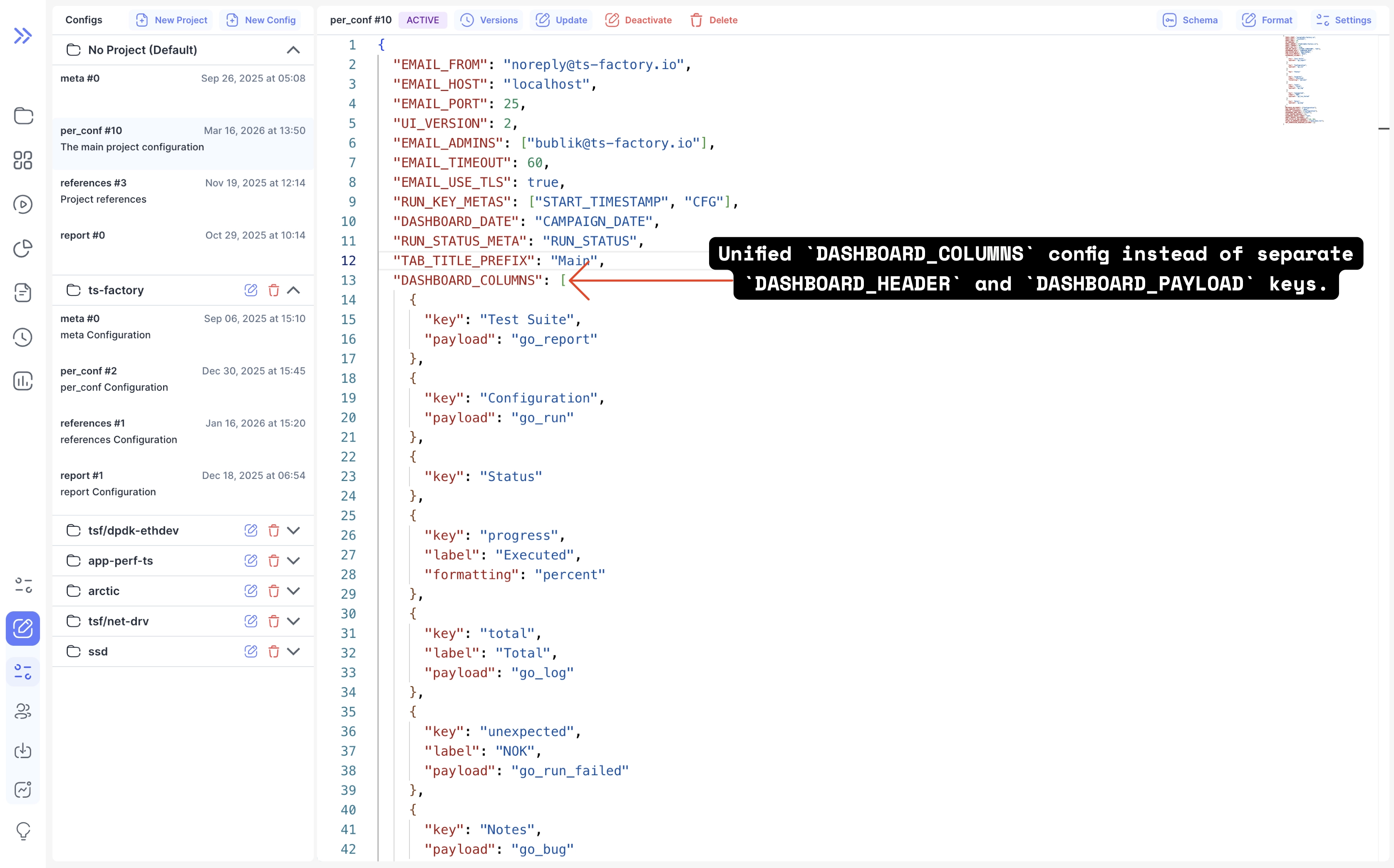 Dashboard Config