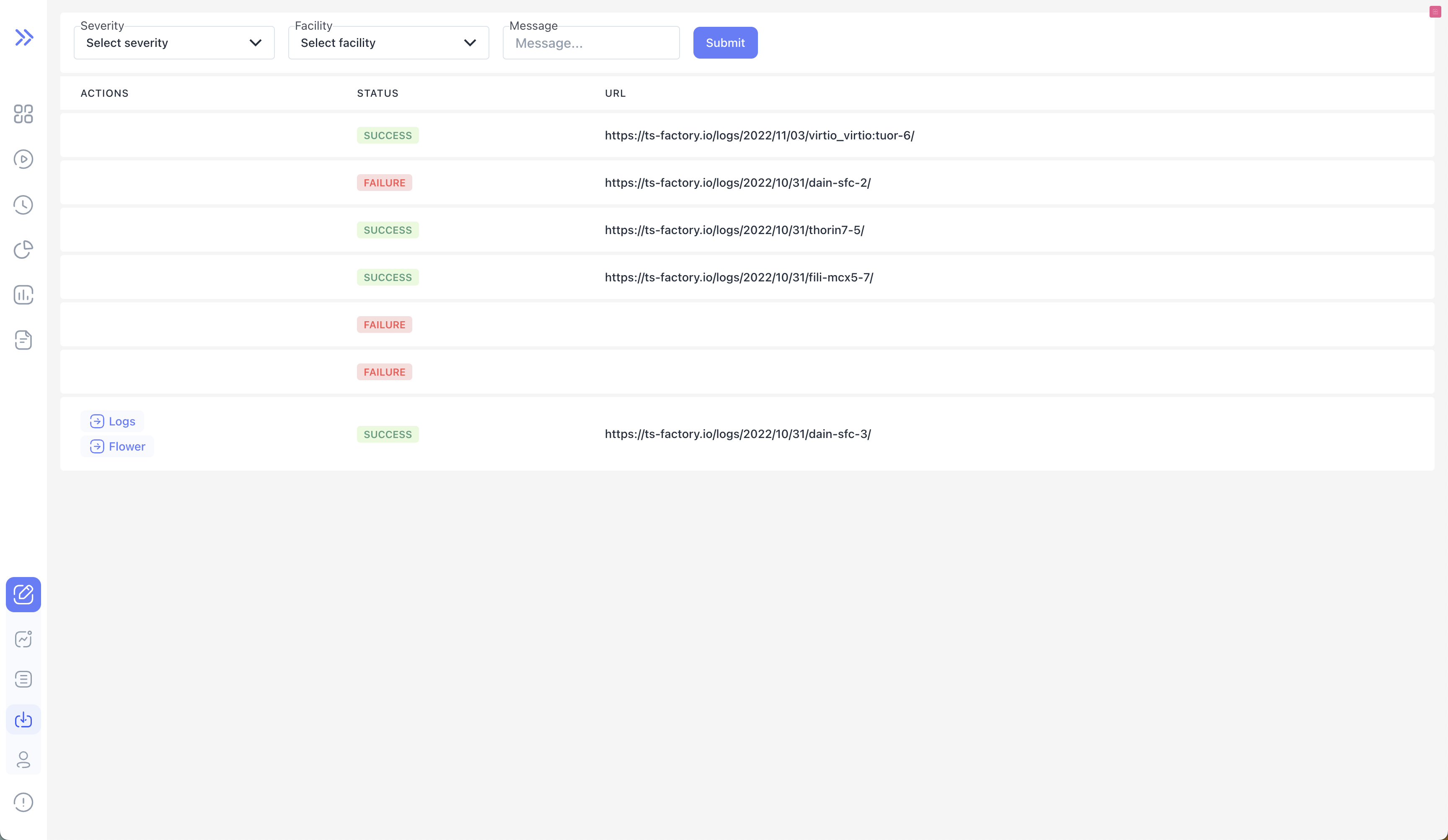 Events logs table
