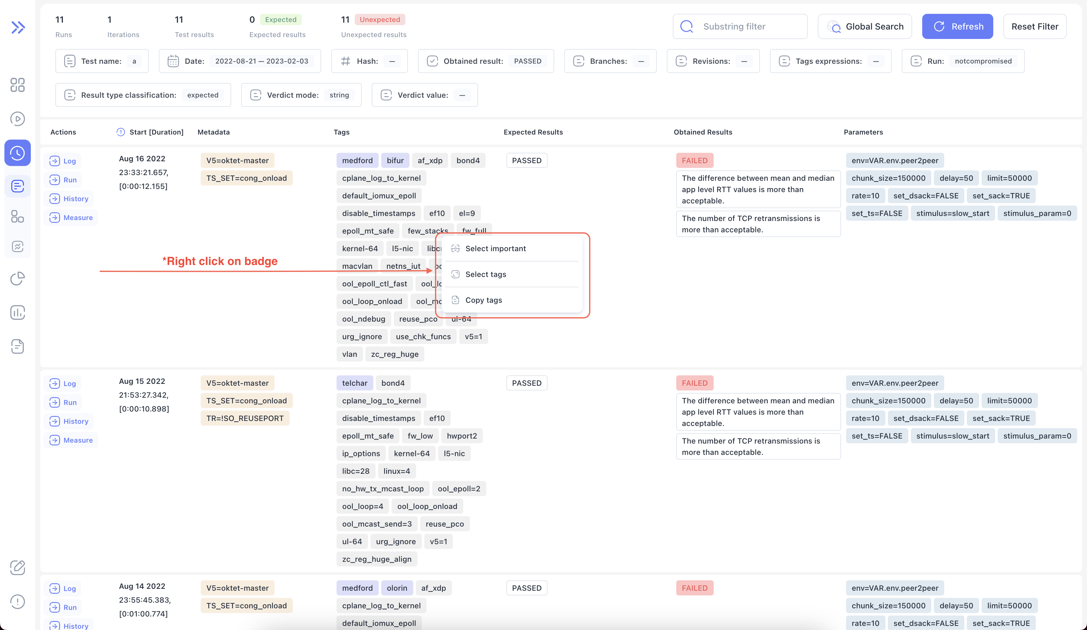 History context menu
