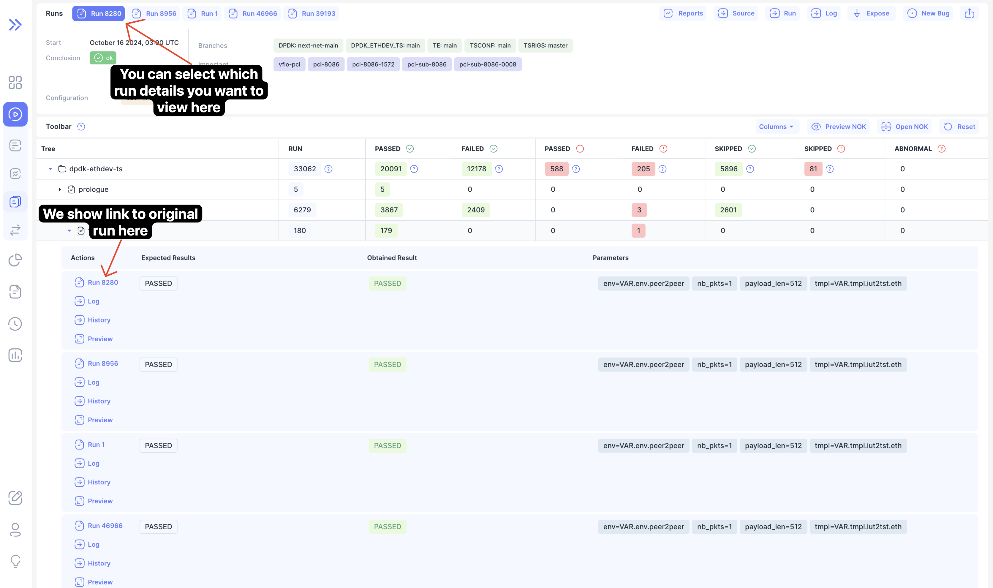 Runs merged page