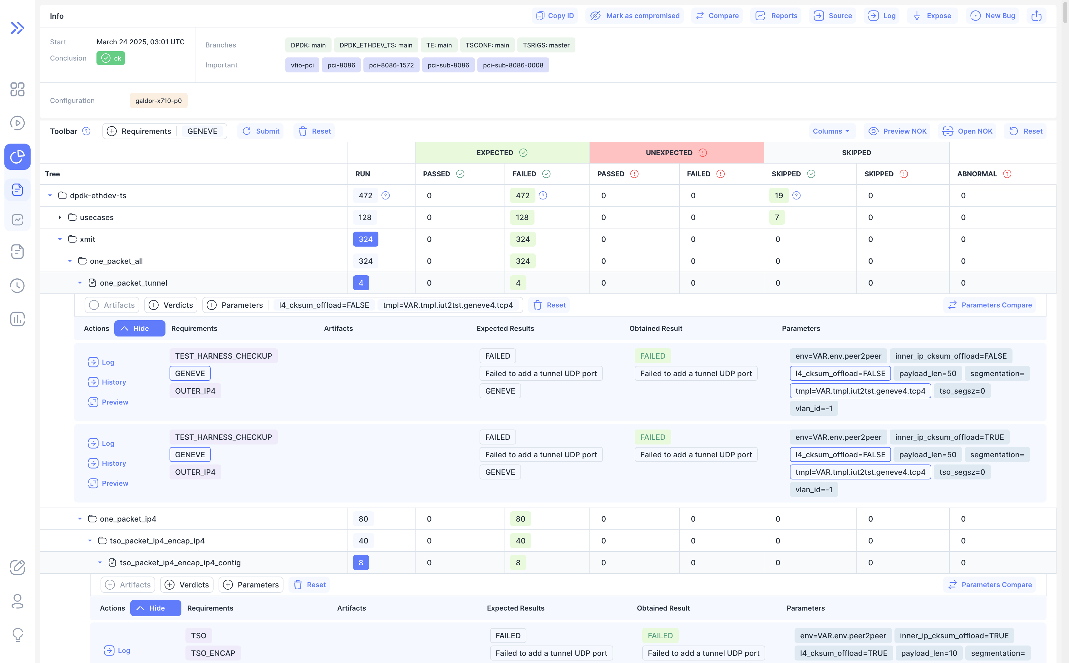 New Run Page Filtering